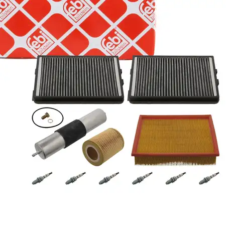 febi Filterset + 6x Z&uuml;ndkerze f&uuml;r BMW 5er E39 520i 523i 528i bis 09.1998 M52