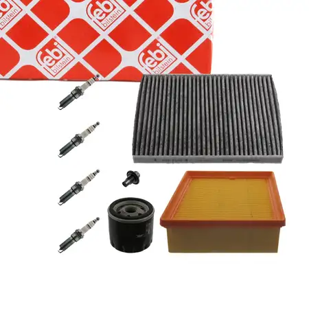 febi Filterset + 4x Z&uuml;ndkerze f&uuml;r FORD Fiesta 6 MK6 1.25 82 PS + 1.4 97 PS