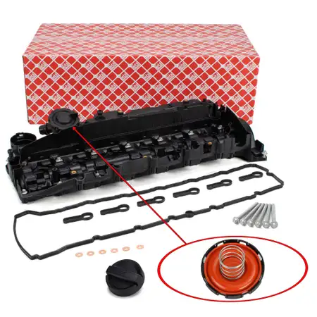 febi Ventildeckel + Deckel + Schraube D&uuml;senhalter f&uuml;r BMW 3er 4er 5er 7er X3-6 25/30d N57