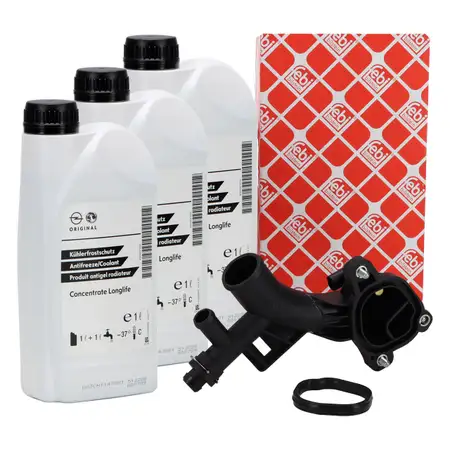 febi Wasserflansch + 3L ORIGINAL K&uuml;hlerfrostschutz DEX-COOL f&uuml;r OPEL 1.4 Turbo