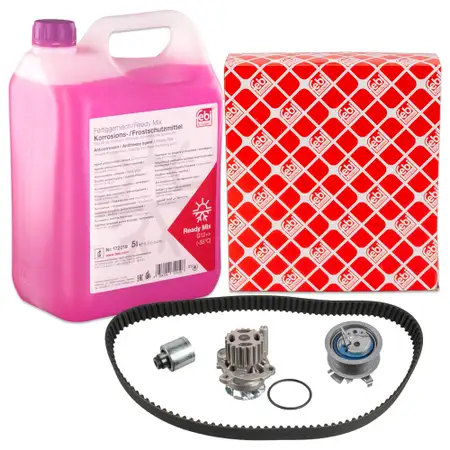 febi Zahnriemensatz + Wasserpumpe + 5L Frostschutz f&uuml;r VW Golf 4 5 Passat B5.5 1.9/2.0 TDI
