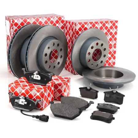 febi Bremsscheiben + Bel&auml;ge + Sensor f&uuml;r VW Golf 5 6 A3 8P leon 1P Octavia 2 vorne hinten
