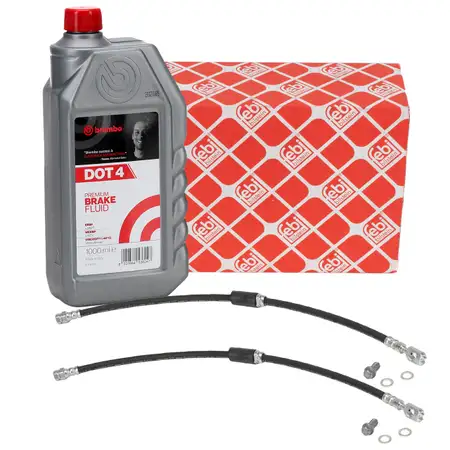 2x febi Bremsschlauch 1L BREMBO DOT 4 Bremsfl&uuml;ssigkeit f&uuml;r VW Golf 5 6 Touran A3 8P vorne