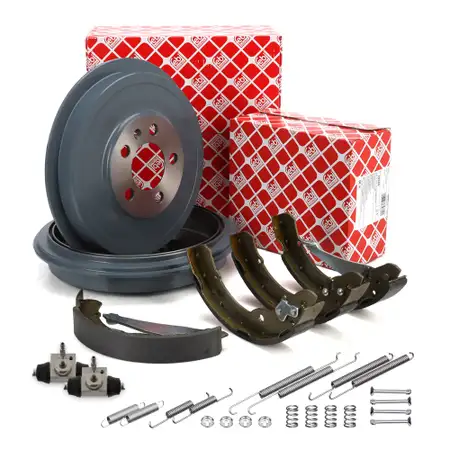 febi Bremstrommeln + Bremsbacken + Radbremszylinder f&uuml;r SKODA Octavia 1 PR-1KN hinten