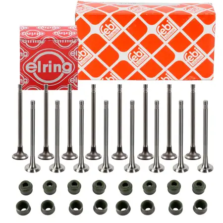 16x febi Einlass + Auslassventil + 16x ELRING Dichtringe f&uuml;r MERCEDES OM626 RENAULT 1.6dCi