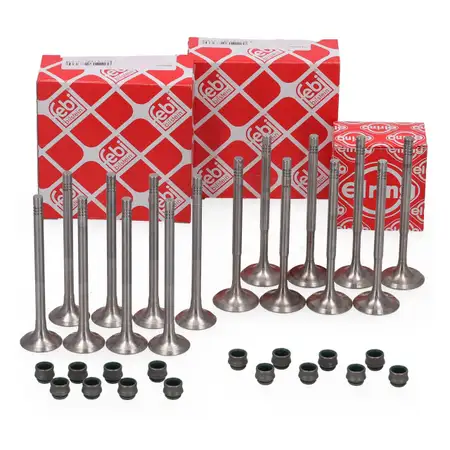8x febi Einlassventil + 8x Auslassventil + 16x ELRING Dichtungen f&uuml;r VW Golf 4 5 6 1.4 1.6