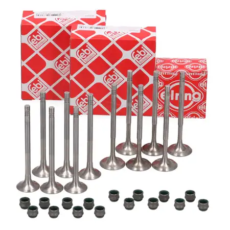 6x febi Einlassventil + 6x Auslassventil + 12x ELRING Dichtungen f&uuml;r VW Polo 4 5 Ibiza 1.2