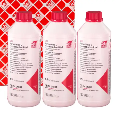 3x 1,5L febi 01381 K&uuml;hlerfrostschutz ROT AUDI OPEL SEAT SKODA VW TL774D