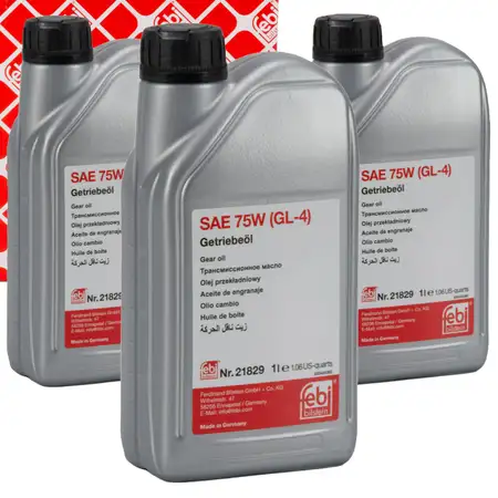 3L 3 Liter febi 21829 Getriebe&ouml;l 75W GL-4 GELB f&uuml;r AUDI FORD MERCEDES VOLVO VW