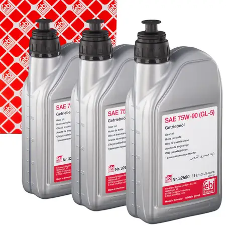 3L 3 Liter febi 32590 Getriebe&ouml;l GELB 75W-90 API GL-5 BMW FORD OPEL VW