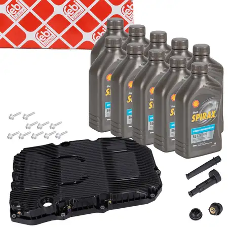 febi Automatikgetriebe&ouml;lwanne + 10L SHELL Getriebe&ouml;l f&uuml;r MERCEDES 9G-Tronic 725