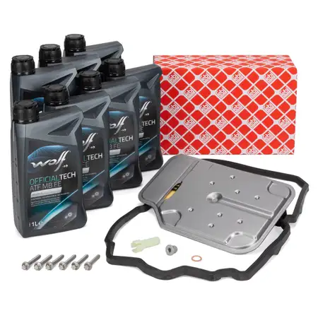 febi Getriebefilter Satz + &Uuml;berlaufrohr + 7L Getriebe&ouml;l f&uuml;r MERCEDES 7-Gang 722.9