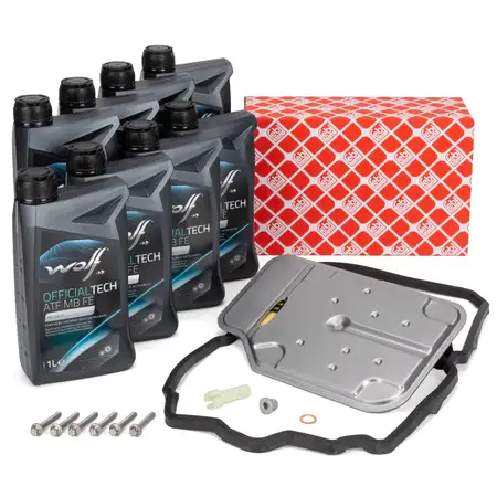 febi Getriebefilter Satz + &Uuml;berlaufrohr + 8L Getriebe&ouml;l f&uuml;r MERCEDES 7-Gang 722.9