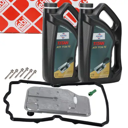 febi Getriebefilter + Dichtung + 8L FUCHS Getriebe&ouml;l f&uuml;r MERCEDES 722.9 7G-TRONIC