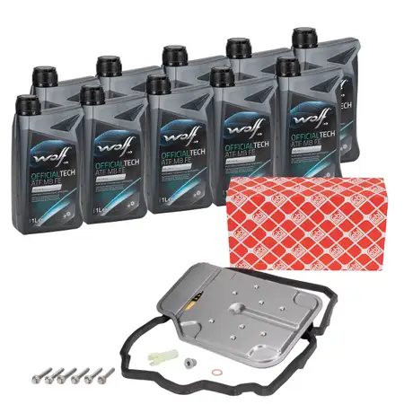 febi Getriebefilter Satz + 10L WOLF ATF MB FE Getriebe&ouml;l f&uuml;r MERCEDES 7-Gang 722.9