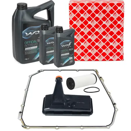 febi Getriebefilter Satz + 7L WOLF Getriebe&ouml;l AUDI A4 A5 A6 A7 Q5 Macan 7-Gang DL501