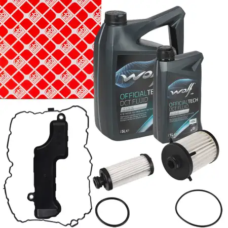 febi Getriebefilter Satz + 6L WOLF Getriebe&ouml;l AUDI A4 B9 A5 A6 A7 Q5 7-Gang DL382