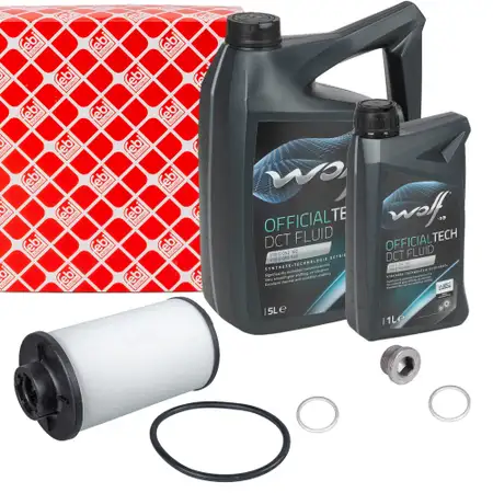 febi Getriebefilter Satz + 6L WOLF Getriebe&ouml;l AUDI SEAT SKODA VW 6-Gang DQ250