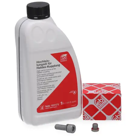1L febi 101171 Lamellenkupplungs&ouml;l Haldex-&Ouml;l + 2x &Ouml;lablassschraube Haldex f&uuml;r VAG