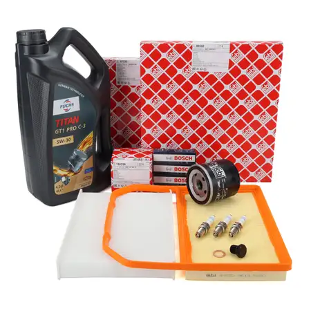 febi Filterset + 3x BOSCH Z&uuml;ndkerzen + 4L 5W30 Motor&ouml;l f&uuml;r VW Up SEAT Mii SKODA Citigo 1.0