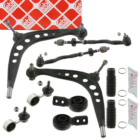 2x febi Querlenker + Lager + Koppelstange + Spurstange + Kopf f&uuml;r BMW 3er E36 vorne unten