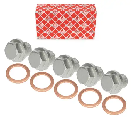 5x febi &Ouml;lablassschraube M14x15 + Dichtring f&uuml;r OPEL Antara A 2.4 140/141 PS