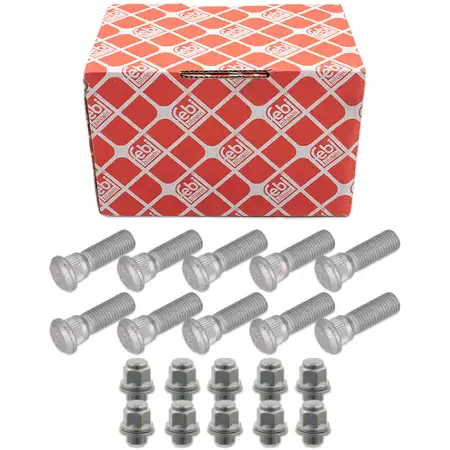 10x febi Radbolzen + Radmutter M12x1,5 f&uuml;r TOYOTA Auris Corolla E18 Prius Rav 4 Yaris