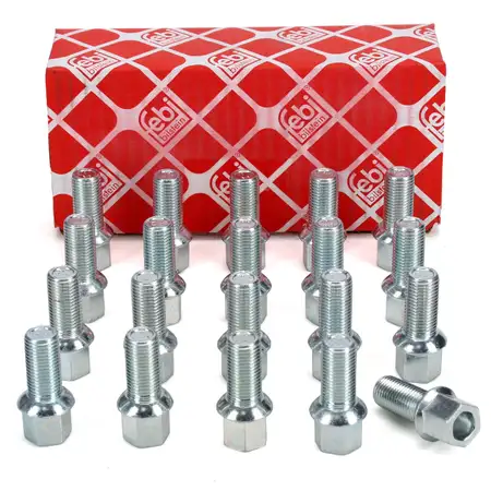 20x febi 09801 Radbolzen Radschrauben M14x1,5mm 27mm f&uuml;r AUDI SEAT SKODA VW Golf Passat