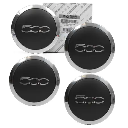 4x ORIGINAL FIAT Nabendeckel Felgendeckel &Oslash; 55mm 500 / 500C ab MJ 2007 51884863