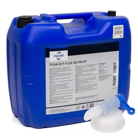 20L FUCHS TITAN GT1 FLEX 952 0W-20 Motor&ouml;l FORD WSS-M2C962-A1 + DIN61 Abf&uuml;llhahn