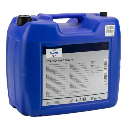 20L 20 Liter FUCHS MOTOR&Ouml;L TITAN SYN MC 10W40 ACEA A3/B4 MB 229.3 VW 501.01 505.00