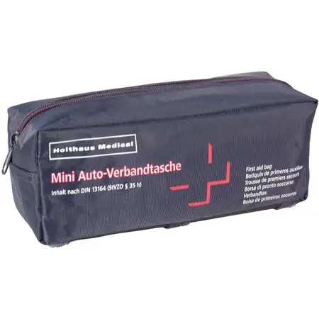 HOLTHAUS f&uuml;r Mini KFZ Auto PKW Verbandtasche Verbandskasten BLAU DIN13164-2022 MHD 02.2028