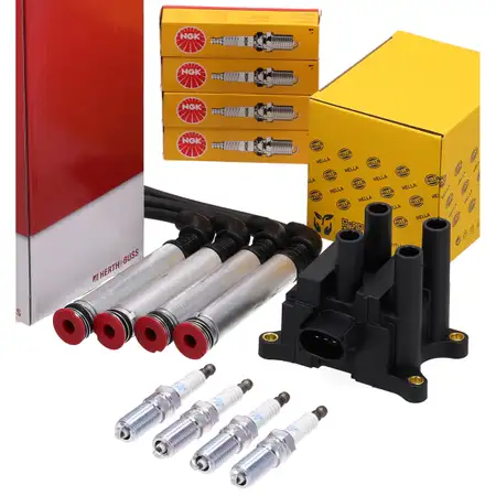 HELLA Z&uuml;ndspule + HERTH+BUSS Z&uuml;ndkabelsatz + 4x NGK Z&uuml;ndkerze f&uuml;r FORD Fiesta 5 Ka RB 1.3