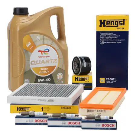 HENGST Filterset + 3x BOSCH Z&uuml;ndkerze + 5L TOTAL Motor&ouml;l f&uuml;r SMART ForTwo 451 1.0