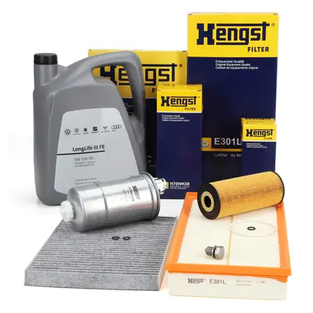 HENGST Filterset 4-tlg + 5L ORIGINAL 0W30 Motor&ouml;l f&uuml;r VW Golf 4 Bora Leon Octavia 1.9 TDI