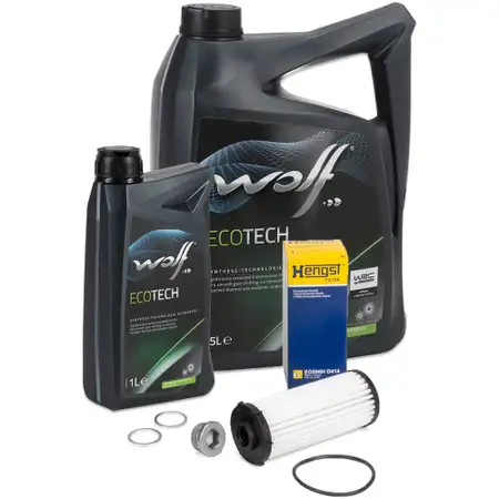 HENGST Getriebefilter Satz + 6L WOLF Getriebe&ouml;l AUDI SEAT SKODA VW DQ500 DQ400E
