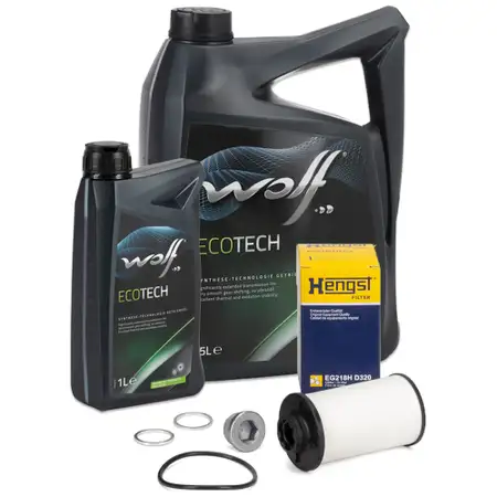 HENGST Getriebefilter Satz + 6L WOLF Getriebe&ouml;l AUDI SEAT SKODA VW 6-Gang DQ250