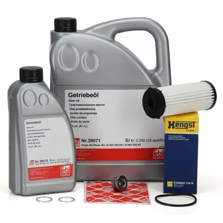 HENGST Getriebefilter Satz + 6L febi Getriebe&ouml;l f&uuml;r AUDI SEAT SKODA VW DQ500 DQ400E
