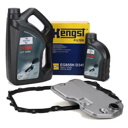 HENGST Getriebefilter Satz 6-Gang Automatik + FUCHS 6L Getriebe&ouml;l f&uuml;r AUDI Cayenne Touareg