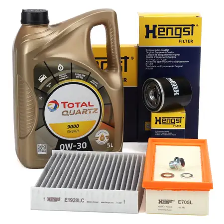 HENGST Filterset + 5L TOTAL 0W30 Motor&ouml;l f&uuml;r MITSUBISHI Colt 6/CZC SMART ForFour 1.1 1.3