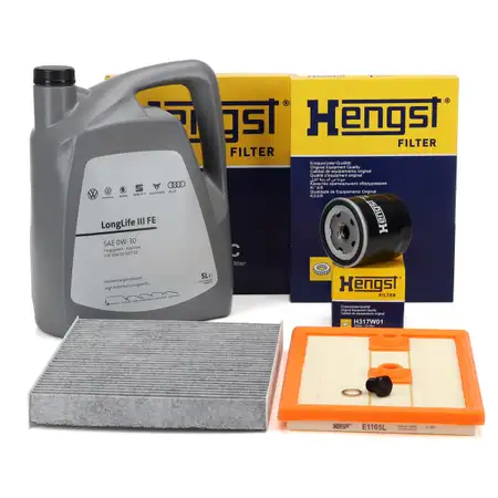 HENGST Filterset + 5L ORIGINAL 0W30 Motor&ouml;l f&uuml;r VW Polo 5 8X Ibiza 4 Fabia 3 1.2/1.4 TSI