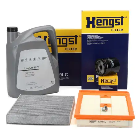HENGST Filterset 3-tlg + 5L ORIGINAL 0W30 Motor&ouml;l f&uuml;r VW Polo 5 8X Ibiza 4 Fabia 3 1.4 TDI