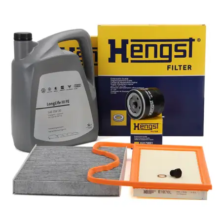 HENGST Filterset + 5L ORIGINAL 0W30 Motor&ouml;l f&uuml;r VW Polo 5 SEAT Ibiza 4 Fabia 3 1.0 60/75
