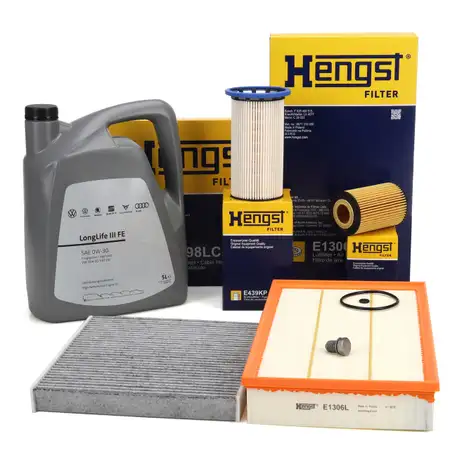 HENGST Filterset 4-tlg + 5L ORIGINAL 0W30 Motor&ouml;l f&uuml;r VW Passat B8 Tiguan 2.0 TDI 4motion