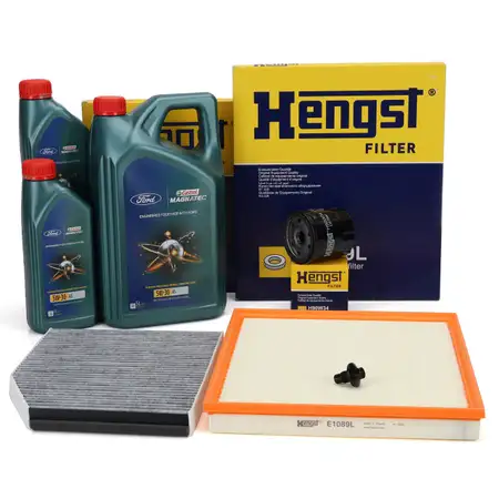HENGST Filterset 3-tlg + 7L CASTROL 5W30 A5 Motor&ouml;l f&uuml;r FORD Custom/Transit 2.2 TDCi