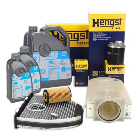 HENGST Filterset 4-tlg + 7L ORIGINAL 5W30 MB 229.51 Motor&ouml;l MERCEDES W204 W212 X204 OM651