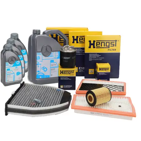 HENGST Filterset 4-tlg + 8L ORIGINAL 5W30 MB 229.51 Motor&ouml;l MERCEDES W204 S204 X204 OM642