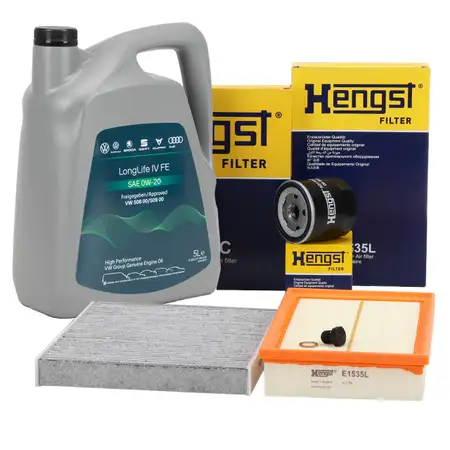 HENGST Filterset + 5L ORIGINAL 0W20 Motor&ouml;l f&uuml;r VW Polo 6 A1 GB Arona IBiza 5 1.0/1.5 TSI