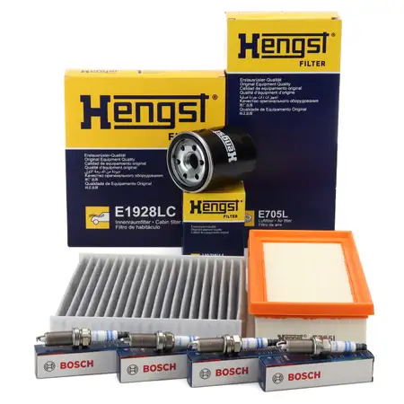 HENGST Filterset + 4x BOSCH Z&uuml;ndkerze f&uuml;r MITSUBISHI Colt 6/CZC SMART ForFour 454 1.3 1.5