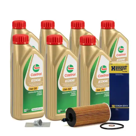 7L CASTROL EDGE 5W-30 M LL-04 Motor&ouml;l + HENGST &Ouml;lfilter f&uuml;r BMW 1er 3er 5er 6er X3 X5 B58
